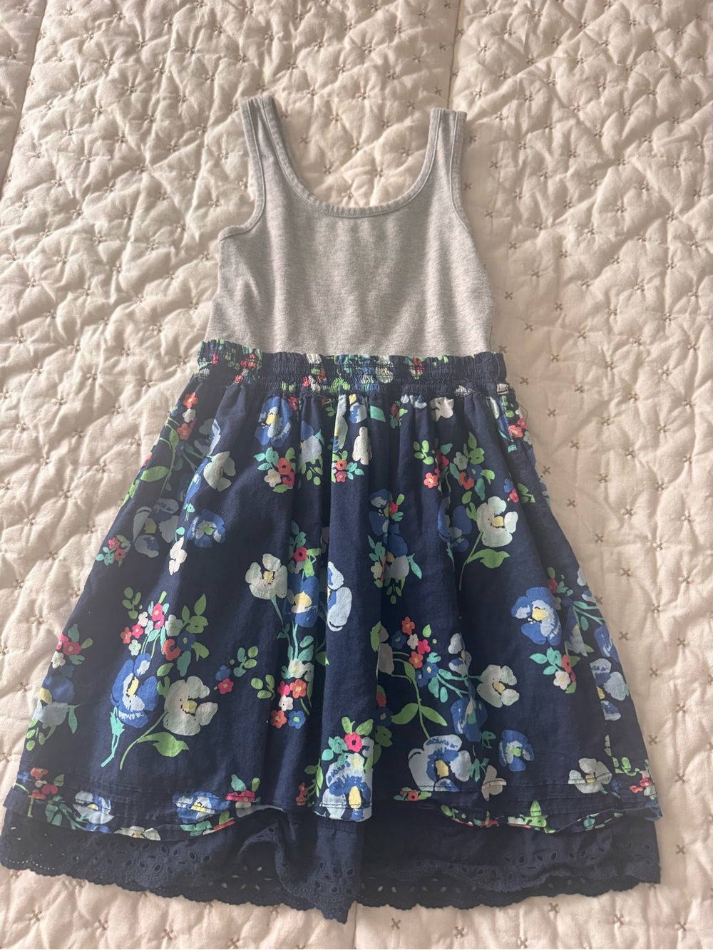 Cherokee Navy Floral Tank Dress with Gray Bodice